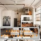 The wood-burning stove in the living room