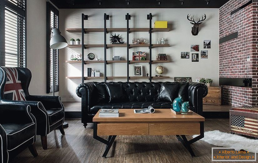 Wooden floor in an interior in an industrial style