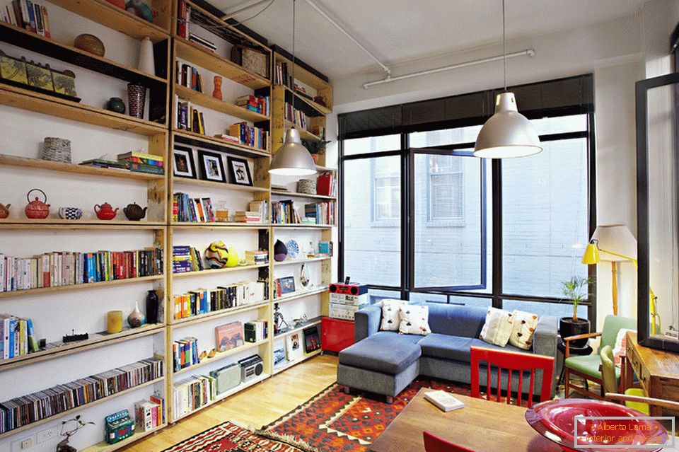 Large shelving in the living room