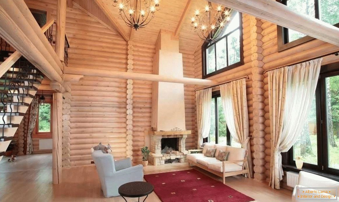Living room with fireplaceи вторым светом 