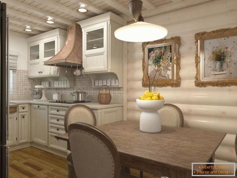 Kitchen in a log house