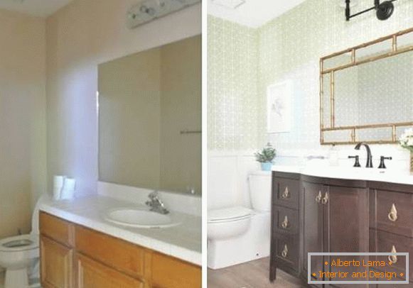 New design of a bathroom in a private house before and after