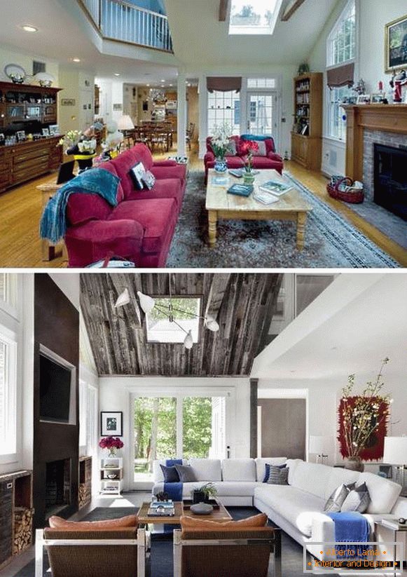Interior photo of a private house before and after