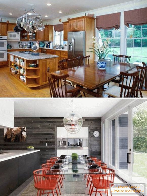 Kitchen design in a private house before and after photos