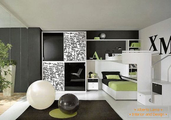 stylish design of a children's bedroom for a teenager in high-tech style