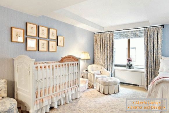beautiful bedroom interior with a baby cot