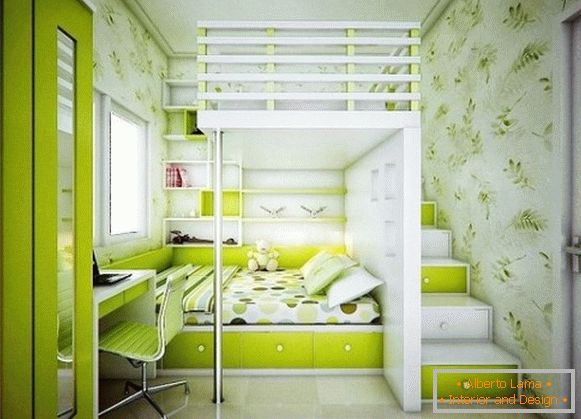 зелёный interior of a children's bedroom для двух девочек