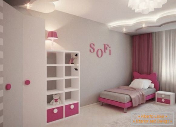 просторный серо-розовый interior of a children's bedroom