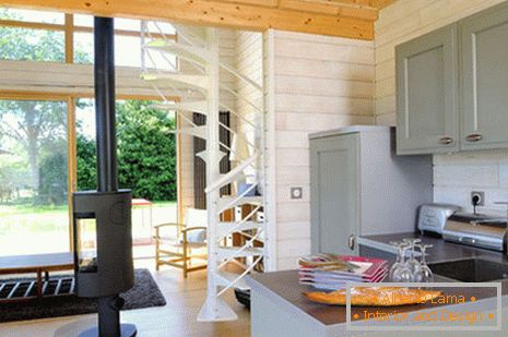 Kitchen interior in a small wooden house