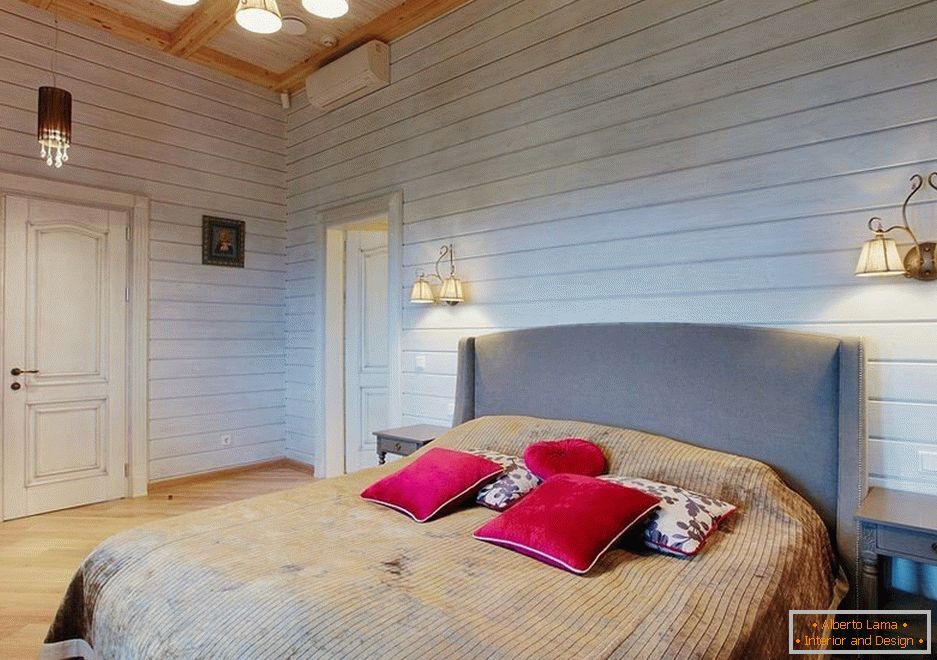 Bedroom in a house made of lumber
