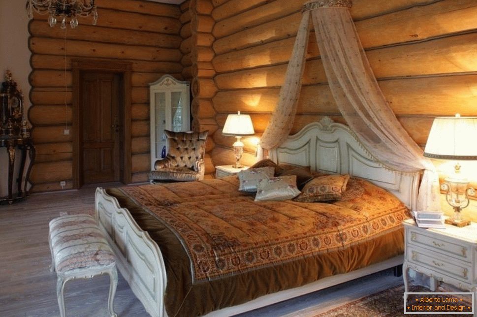 Bedroom in a wooden house