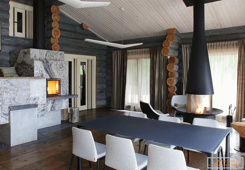 Dining room with fireplace