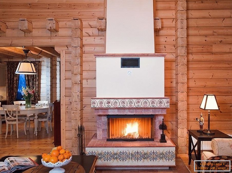 Fireplace in a wooden house из бруса