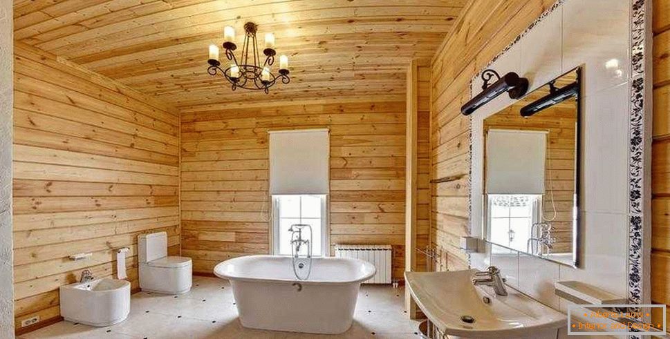 Bathroom in a house made of lumber