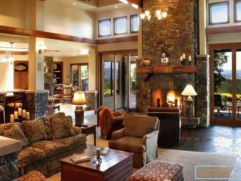 Large fireplace in the living room in a private house