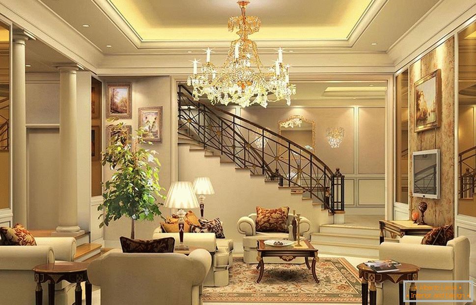Living room in classic style with stairs