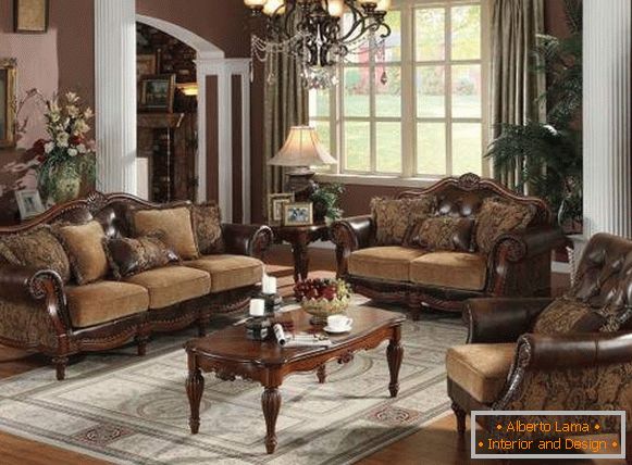 Interior of the hall in a private house in classic style and dark colors