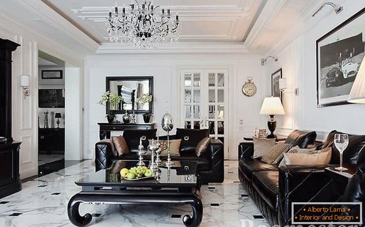 Living room with marble floors