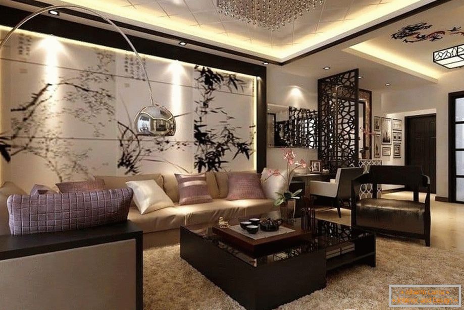 Living room in a modern classic style с ковром на полу и панно на стене