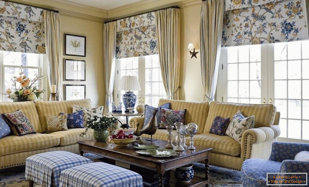 Textiles in the interior of the living room in a country house