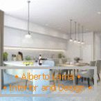 White kitchen with beige dining area