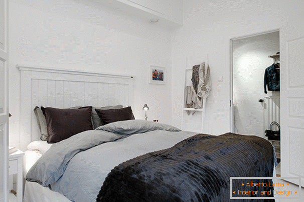 Interior of a bedroom apartment in Scandinavian style in Gothenburg