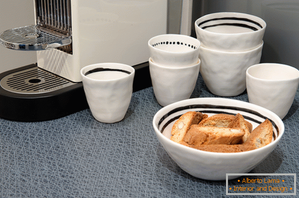 Crockery in the kitchen of an apartment in Scandinavian style in Gothenburg