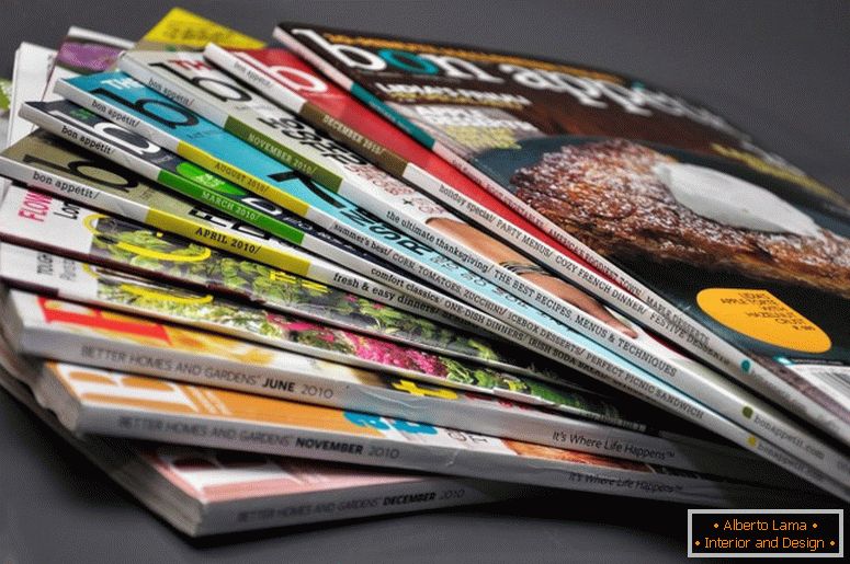 A stack of colorful magazines