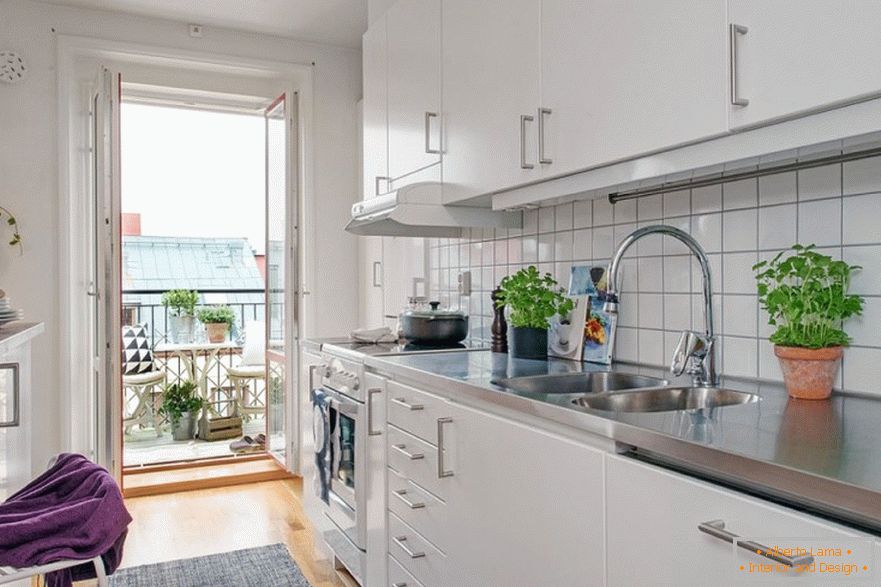 Interior of a small kitchen in white color