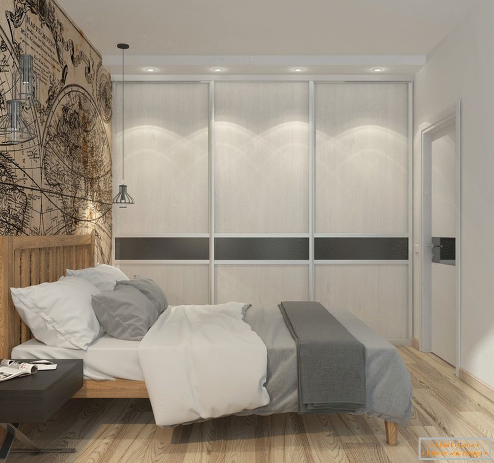 Interior of a small apartment in gray tones - интерьер спальни