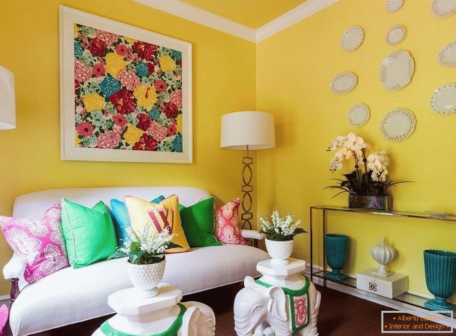 Yellow walls and ceiling