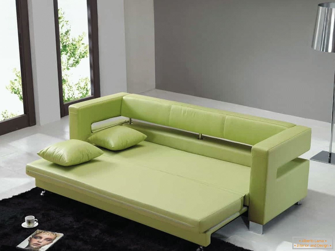 Retractable sofa in green eco-leather