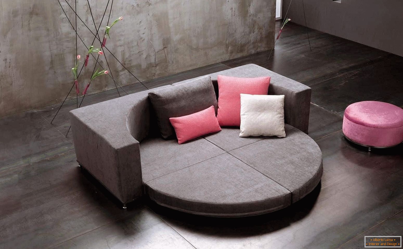 Folding sofa with a round bed