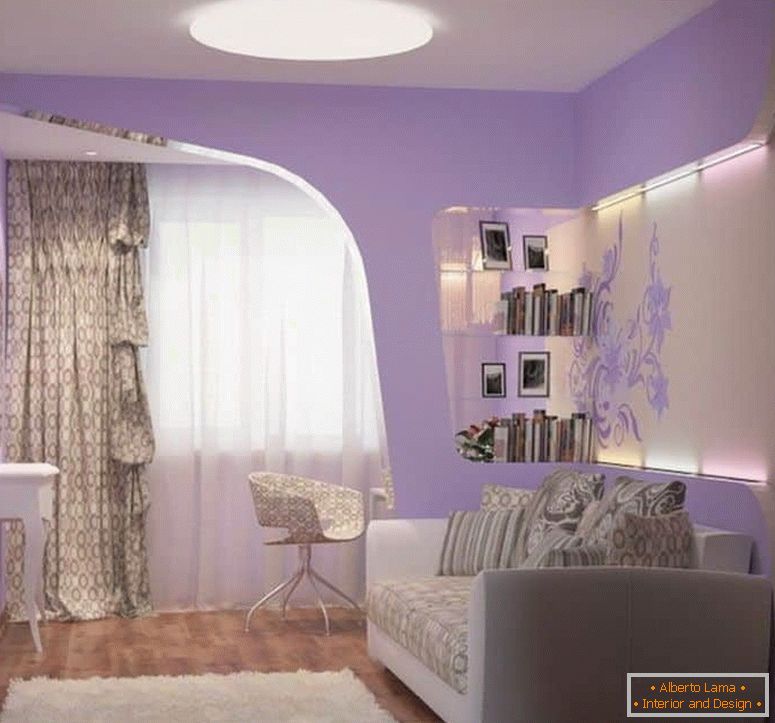Folding sofa with lilac bedroom