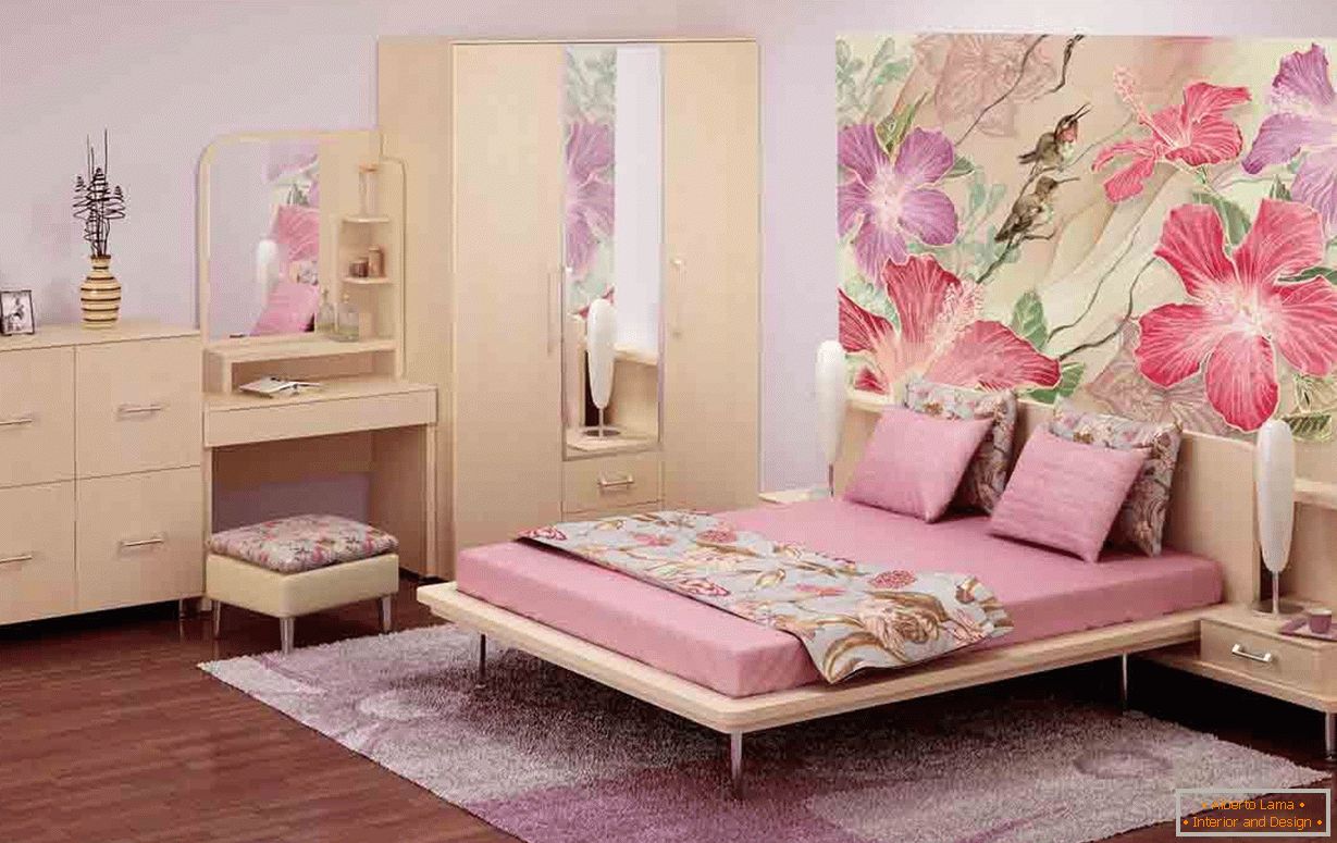 Bedroom in pink colors