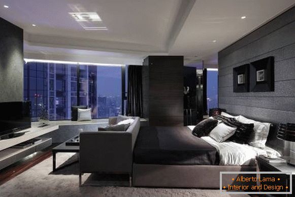 Gray bedroom in high-tech style