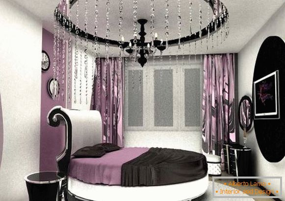 High-tech style in the interior of the bedroom - photo curtains