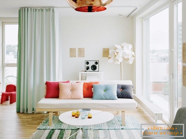Bright living room with bright accents