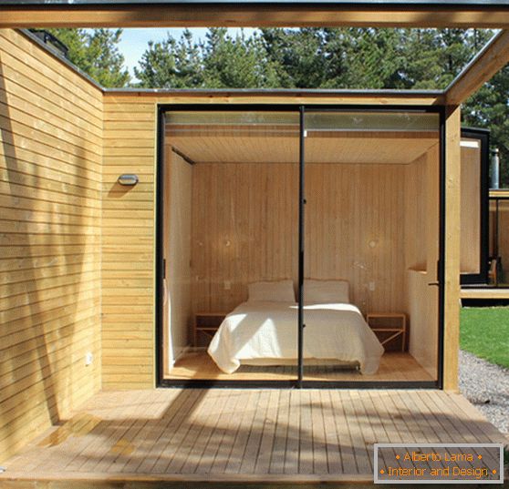 Bedroom in a wooden modular house