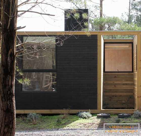 Wooden modular house in the forest