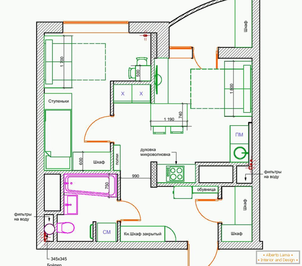 The layout of the apartment is less than 50 m2