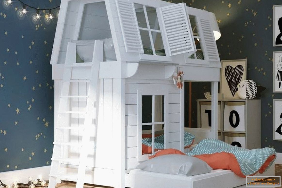 Bed in the shape of a house