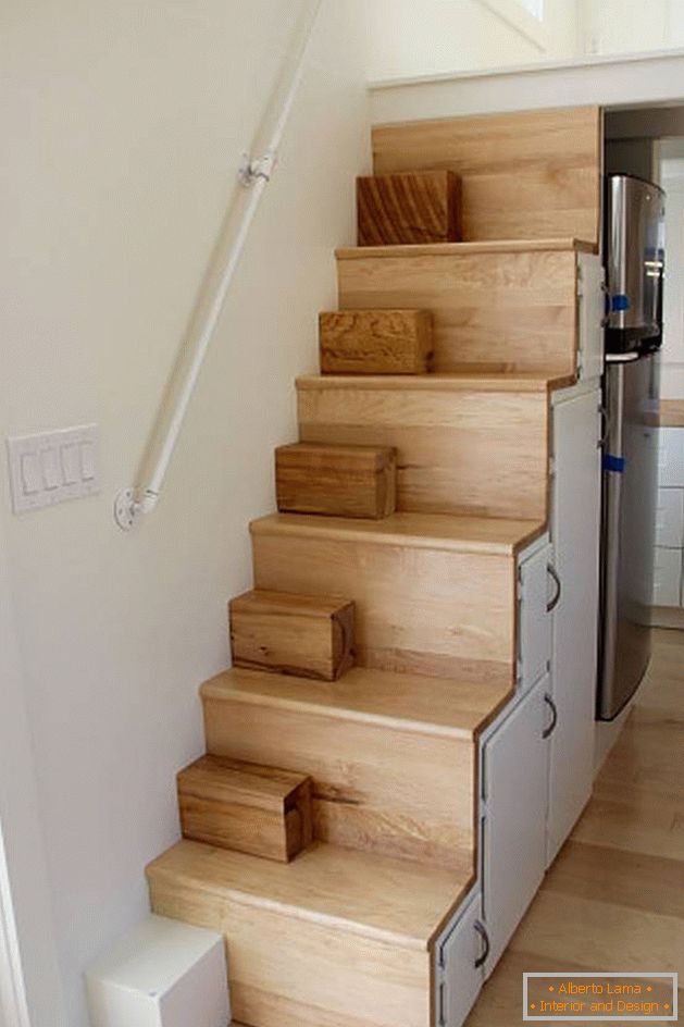 Wooden staircase to the second level
