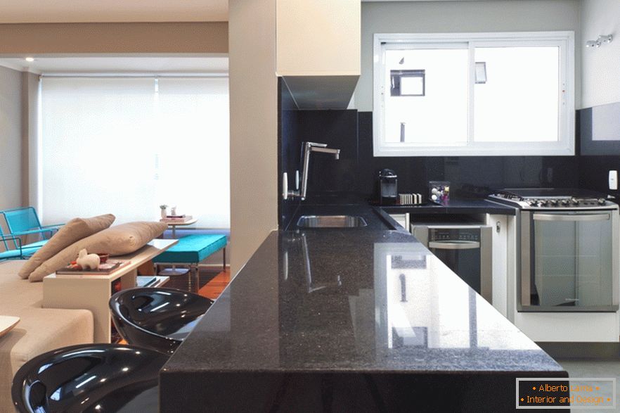 Bar counter between kitchen and living room