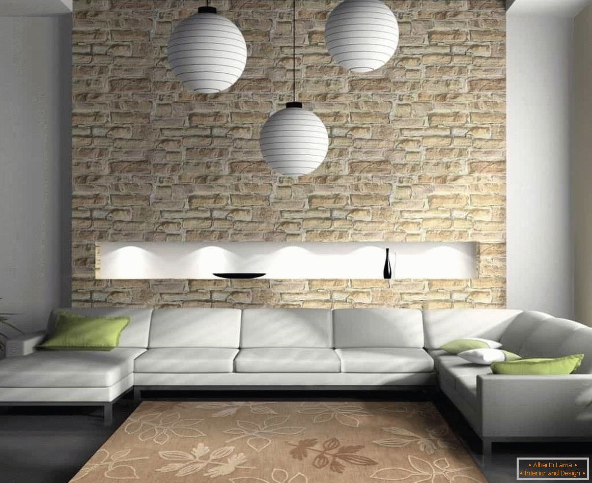 Artificial stone in the interior of the living room