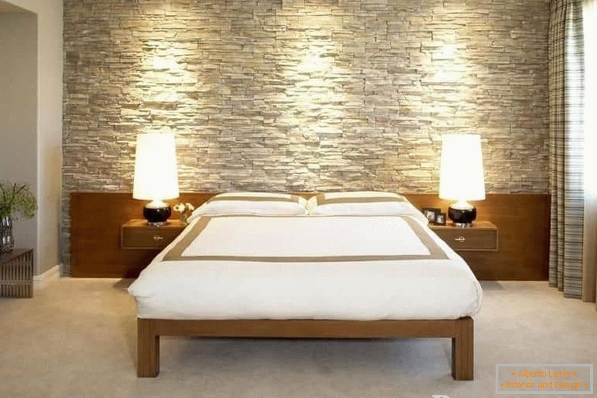 Stone wall in a Scandinavian-style bedroom