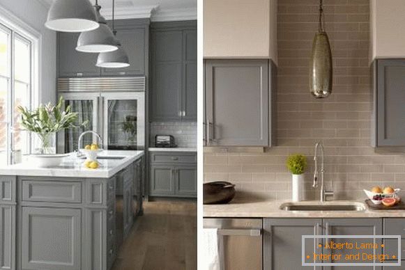Kitchens of gray color - photo in the interior in combination with beige