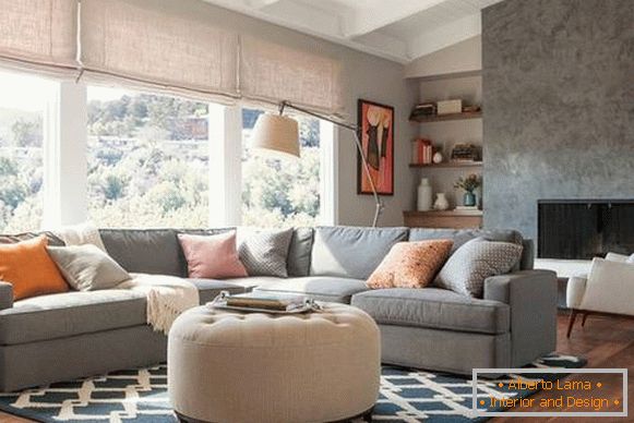 What is the combination of gray in the interior of the living room - a selection of photos