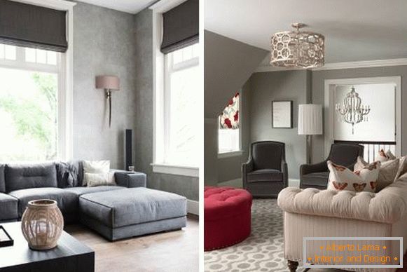 Interior in dark gray color - photo with bright accents