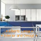 Blue kitchen in minimalism style
